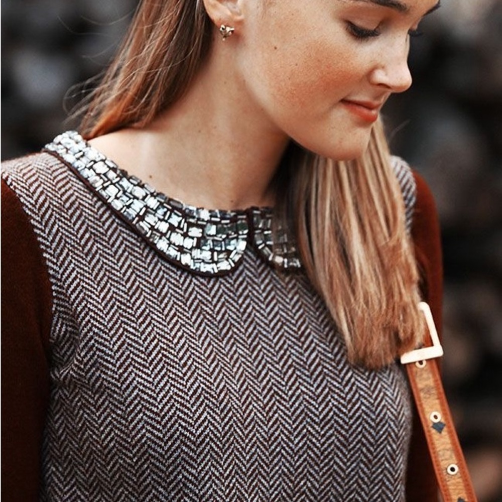 J CREW Alpaca and Wool Sweater with embellished collar, size XS